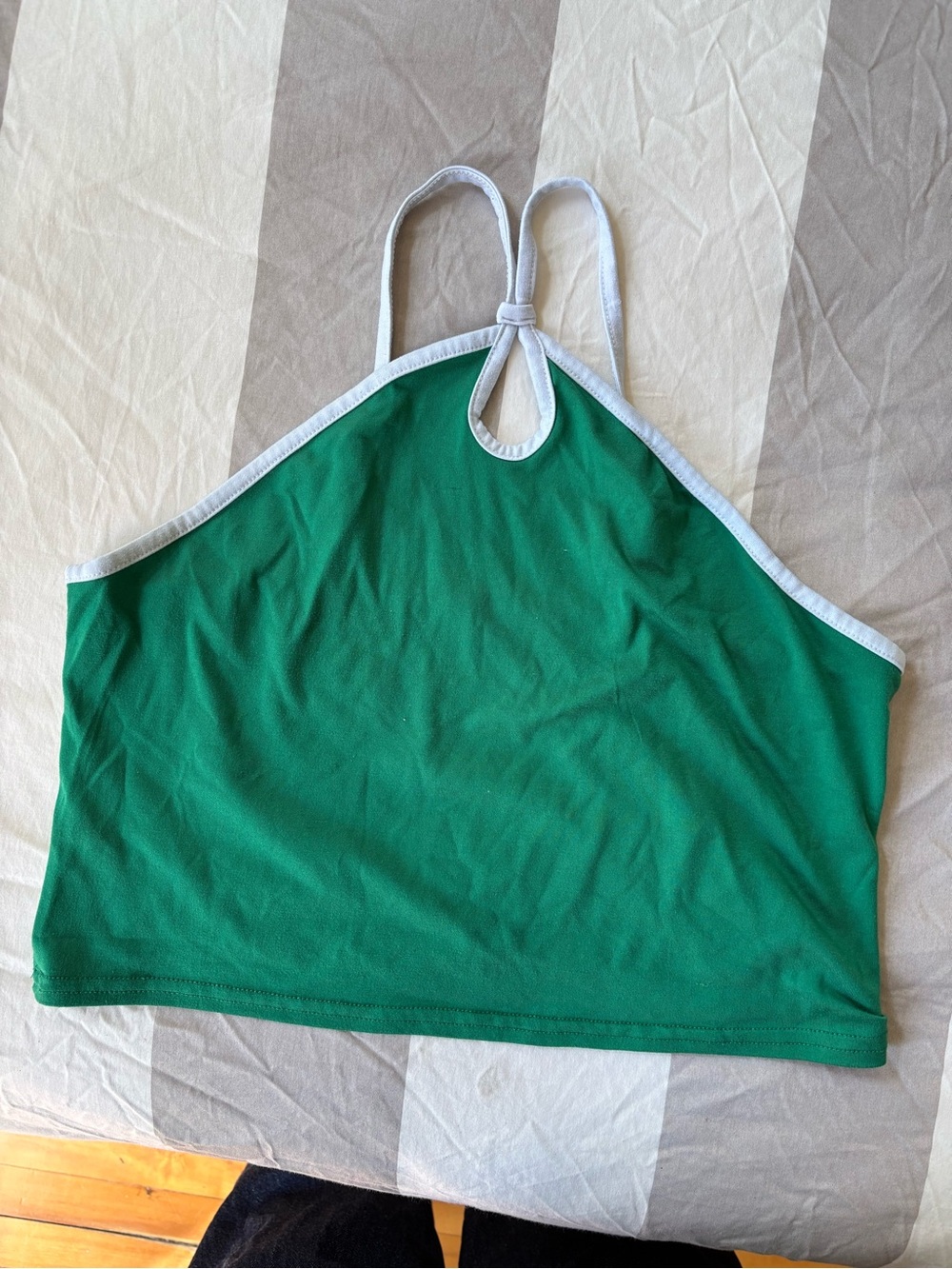 Green Halter Crop Top with White Trim